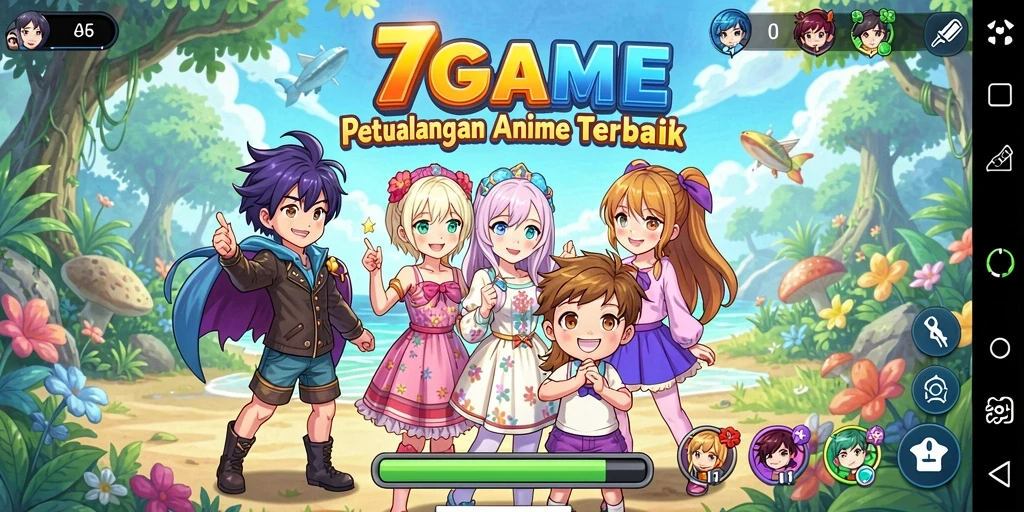 Tangkapan layar gameplay dari 7GAME menampilkan karakter Anime ikonik.
