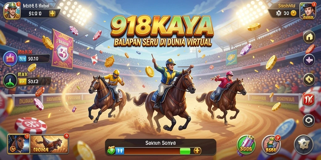Screenshot gameplay 918KAYA menampilkan mobil balap melaju cepat di trek.