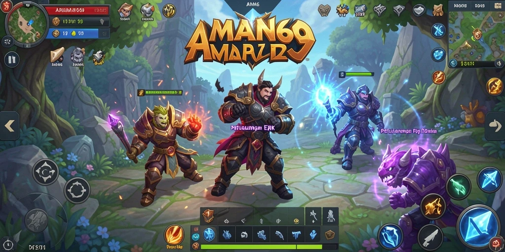 Screenshot AMAN69 menampilkan pertarungan seru di dunia fantasi MMORPG.