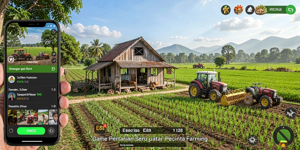 Tampilan menarik dari gameplay pertanian E88 dengan aktivitas bertani.