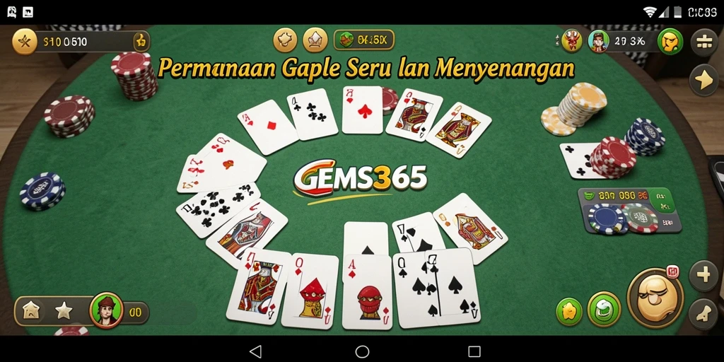 Tampilan screenshot GEMS365 menampilkan keseruan permainan Gaple.