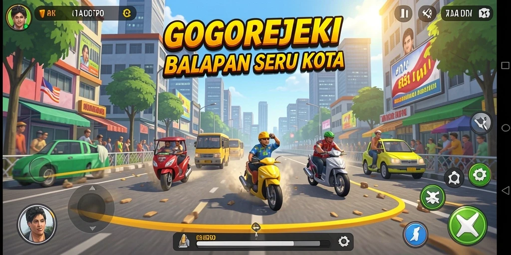 Tangkapan layar menampilkan aksi balapan mendebarkan di GOGOREJEKI.