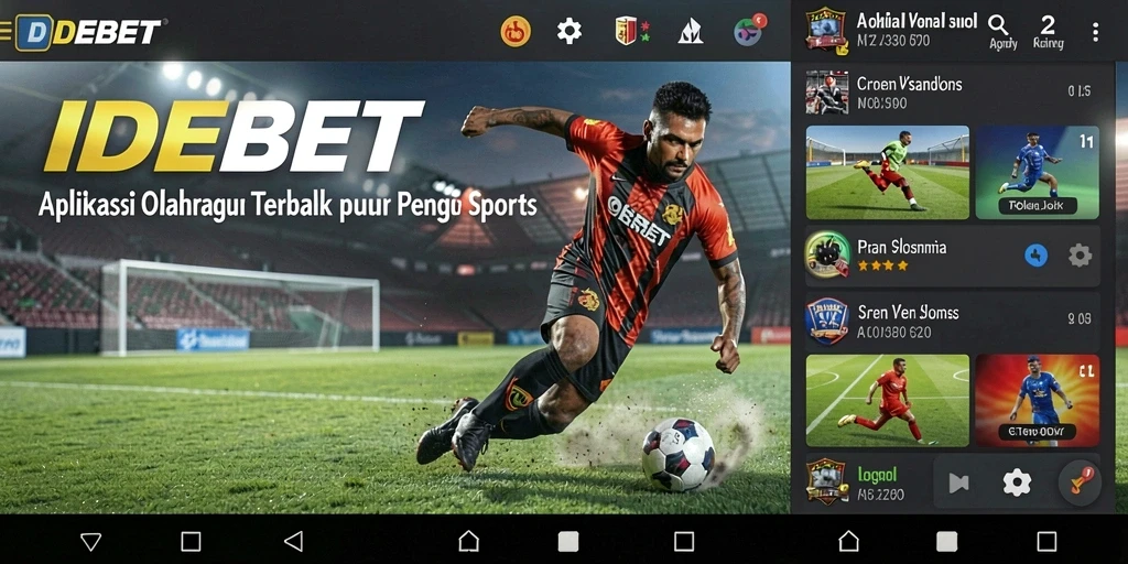 Screenshot utama IDEBET menampilkan antarmuka interaktif dengan fitur olahraga.