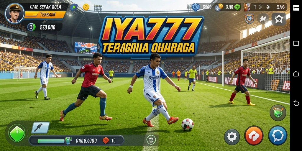 Screenshot utama IYA777 menampilkan aksi seru di lapangan sepak bola.