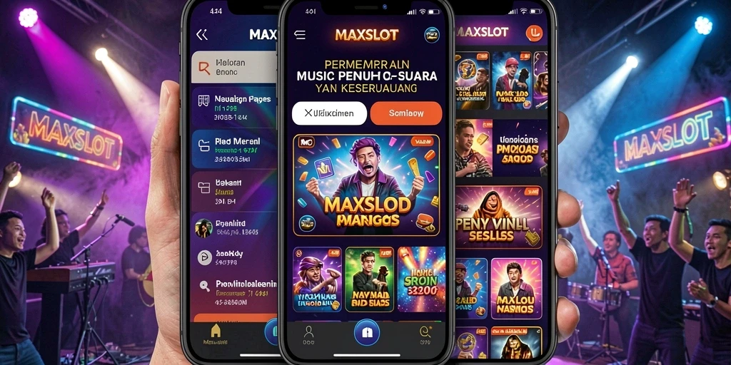 Screenshot gameplay <strong>MAXSLOT</strong> yang penuh warna dan musik.