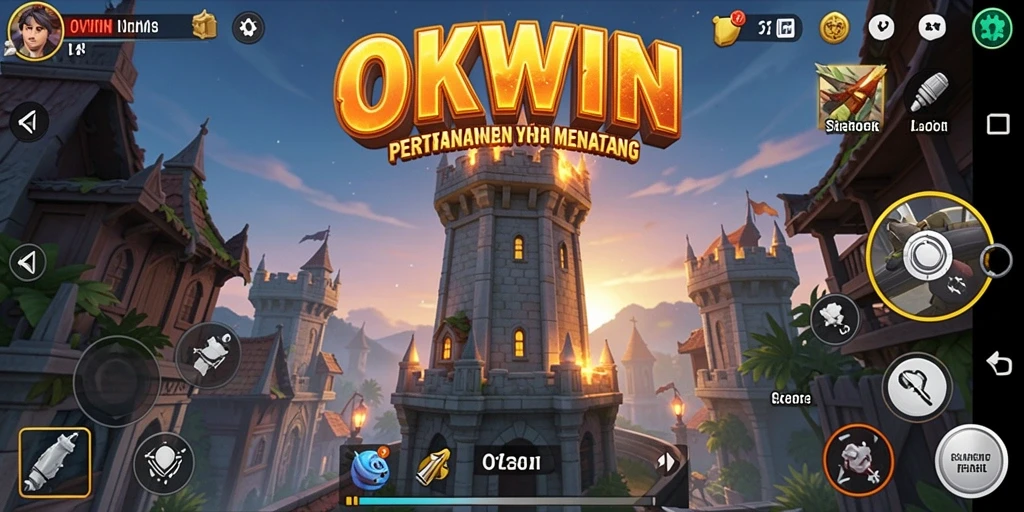 Tampilan gameplay Tower Defense yang intens di OKWIN.