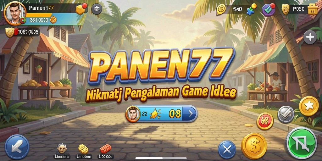 Screenshot menampilkan gameplay santai PANEN77 dengan kebun yang indah.