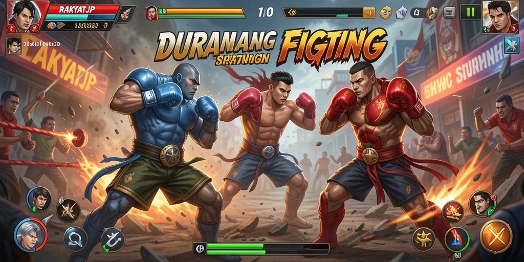 Tangkapan layar RAKYATJP menampilkan aksi pertarungan seru dalam gameplay.