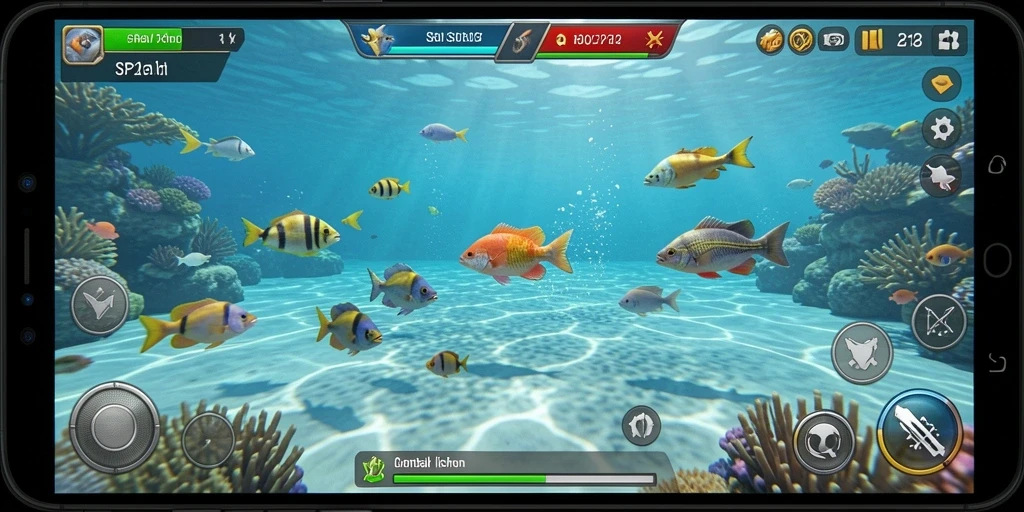 Tampilan gameplay seru dalam SP212 saat menangkap ikan.
